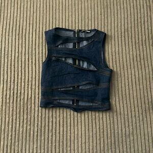 Denim Cutout Top